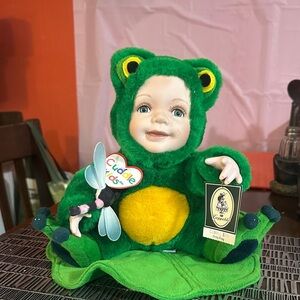 Cuddle Kids Green Frog Plush Doll with Yellow Belly
